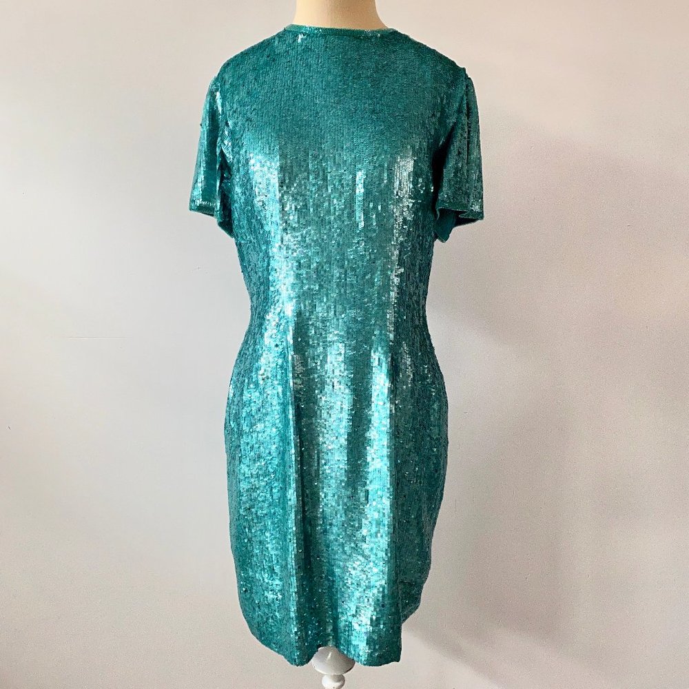 Vtg Naeem Khan Riazee Sequin Turquoise Dress M